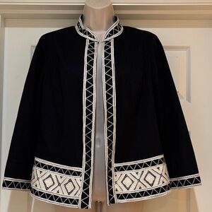 NWOT Chico’s Women's Black Cotton Embroidered Open Jacket Size 1(S,M)